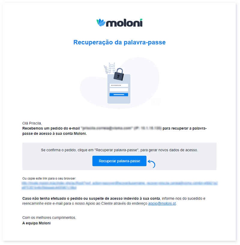 Como recuperar os meus dados de acesso no Moloni 4